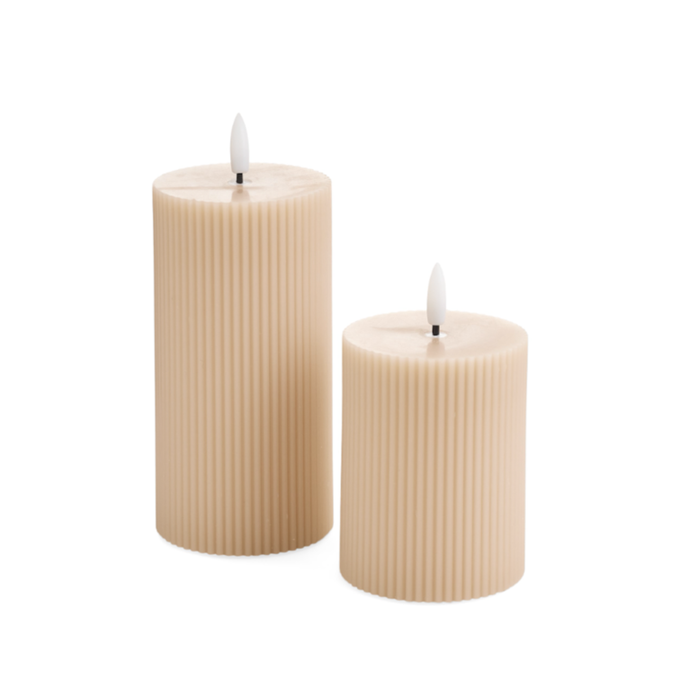 LED Ribbed Pillar Candle