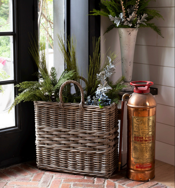 Tall rectangular rattan basket