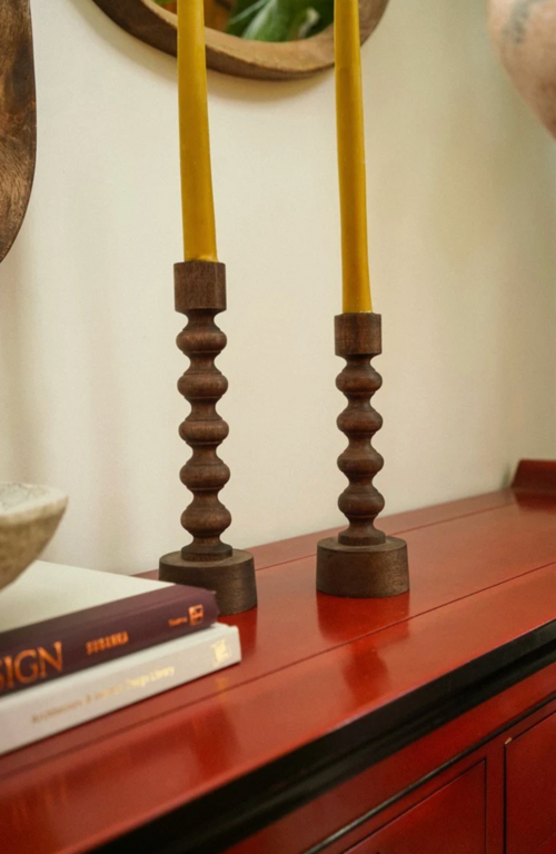 Large Woodspun Wood Candle Holder