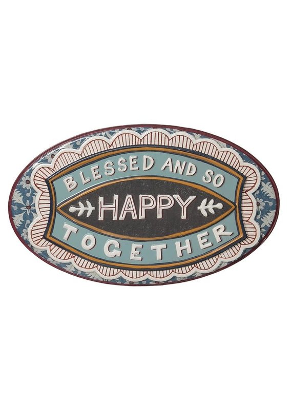 Creative Co-Op Embossed Enameled Wall Sign - Blessed And So Happy Together