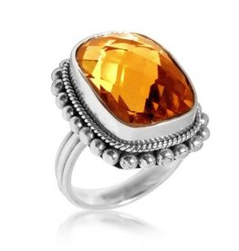 .925 Sterling Faceted Large Gemstone Ring