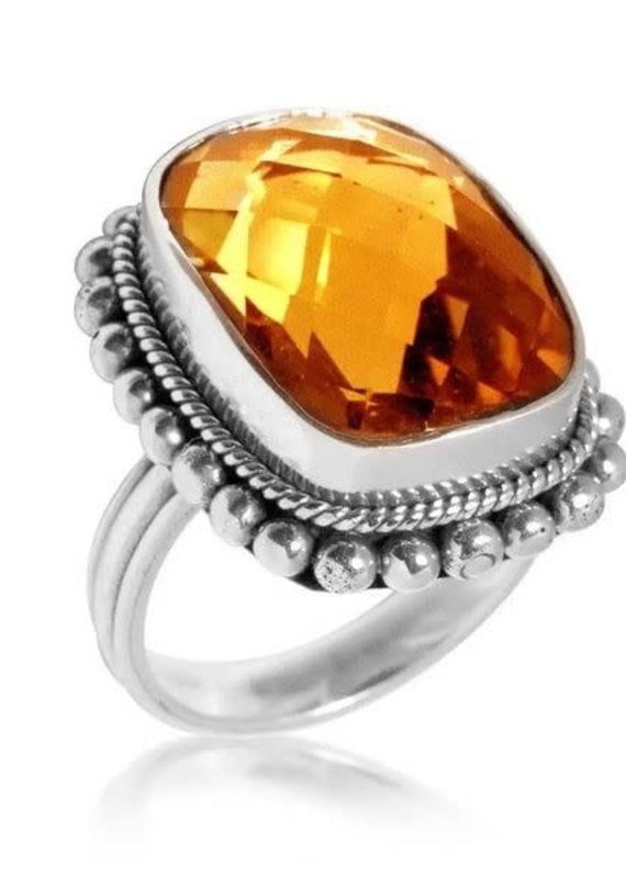 .925 Sterling Faceted Large Gemstone Ring