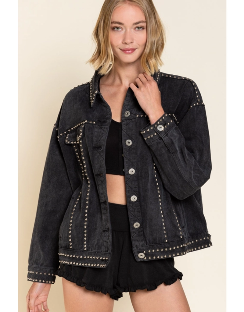 black denim studded jacket