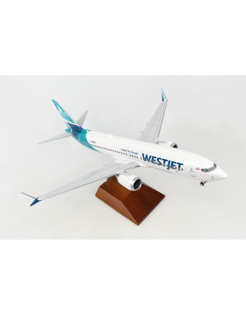 Skymarks WestJet 737-Max8 1/100 W/Wood Stand&Gear New