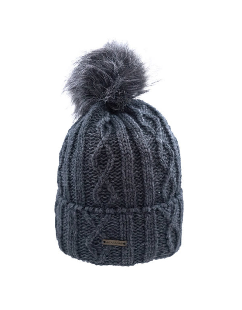 Niagara River Trading Company Grey Canada Toque W/Fur Pom Pom