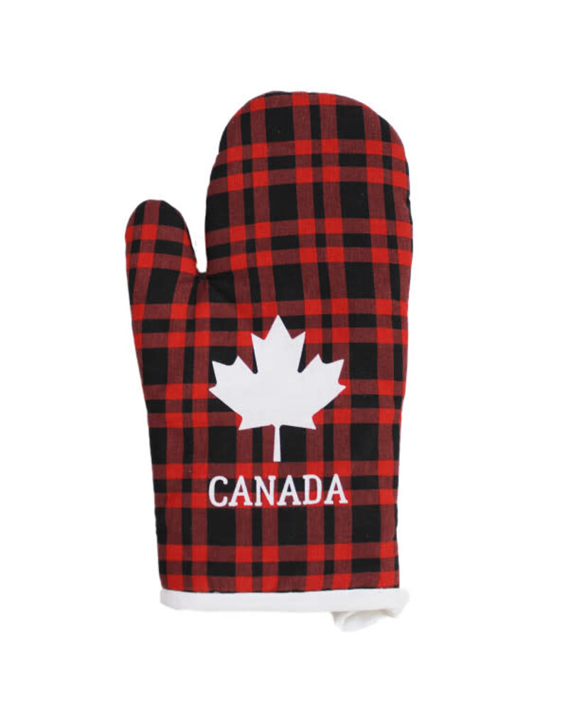 Niagara River Trading Company Oven Mitt - Plaid w White Maple Leaf