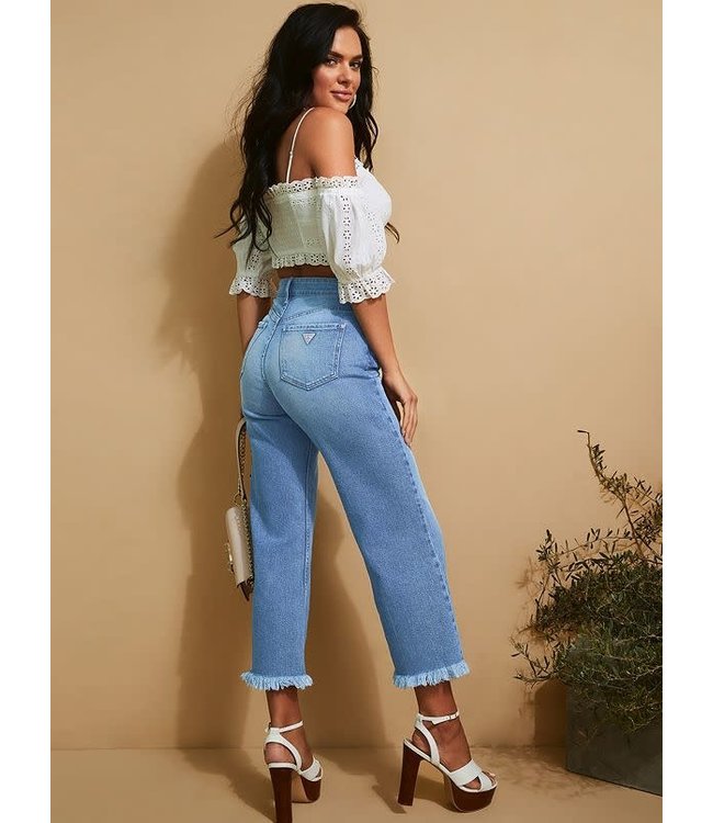 wide leg frayed jeans