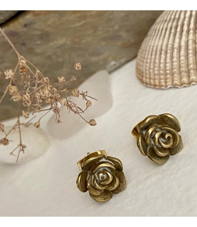 Pika & Bear "Alcott" Bronze Rose Stud Earrings