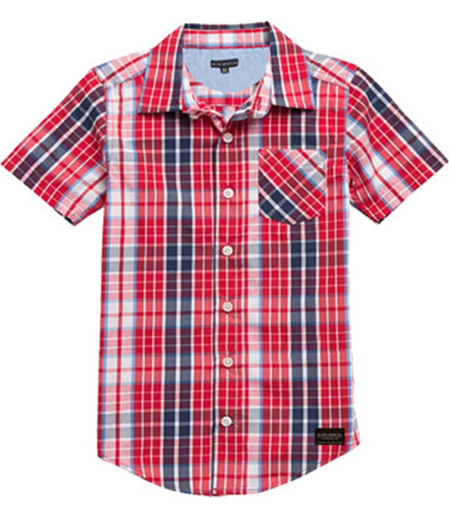 Silver Men's Plaid Shirt with Patch Pocket