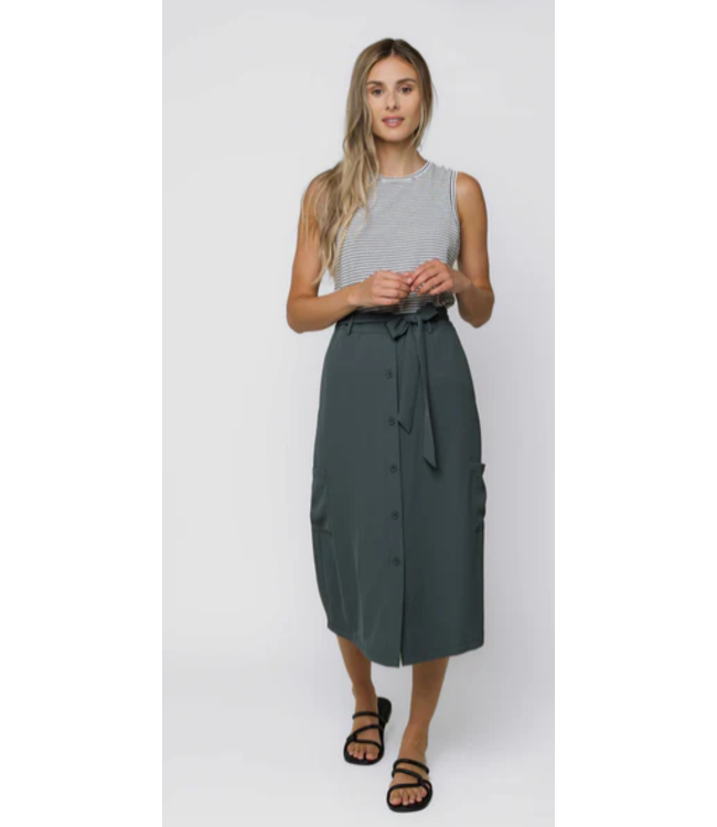 Orb Sally Button Front Midi Skirt