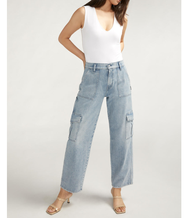 Silver Denim Utility Cargo