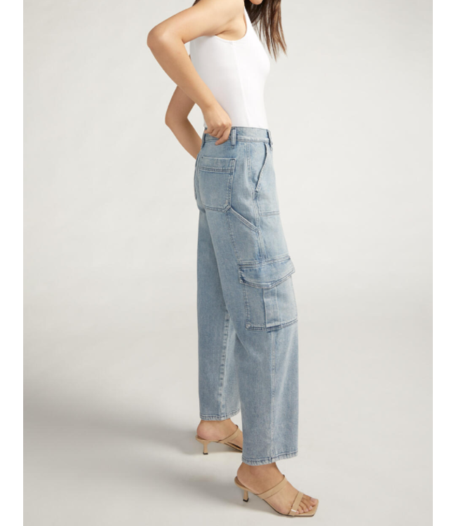 Silver Denim Utility Cargo