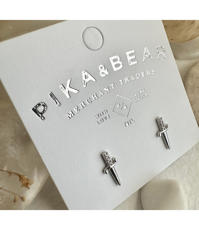 Pika & Bear "Brute" Dagger Stud Earrings - Silver
