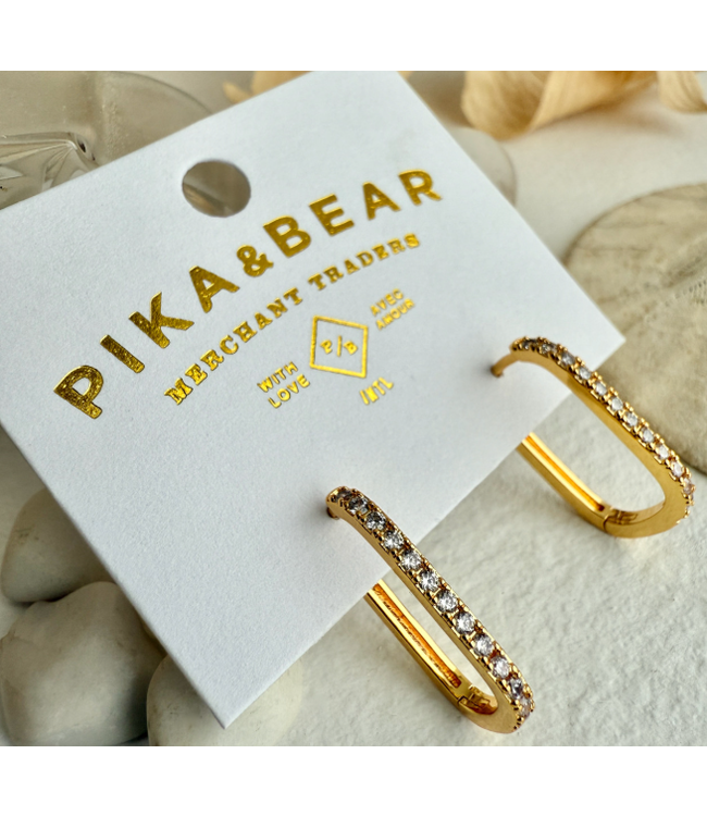 Pika & Bear "Bialto" Zircon Paperclip Hoop Earrings-Gold