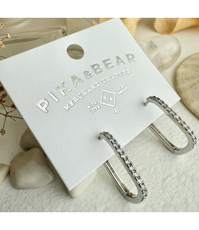 Pika & Bear "Bialto" Zircon Paperclip Hoop Earrings-Silver