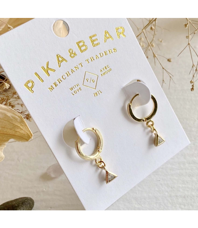 Pika & Bear "Louvre" Triangular Gem Charm Hugger Hoop-Gold
