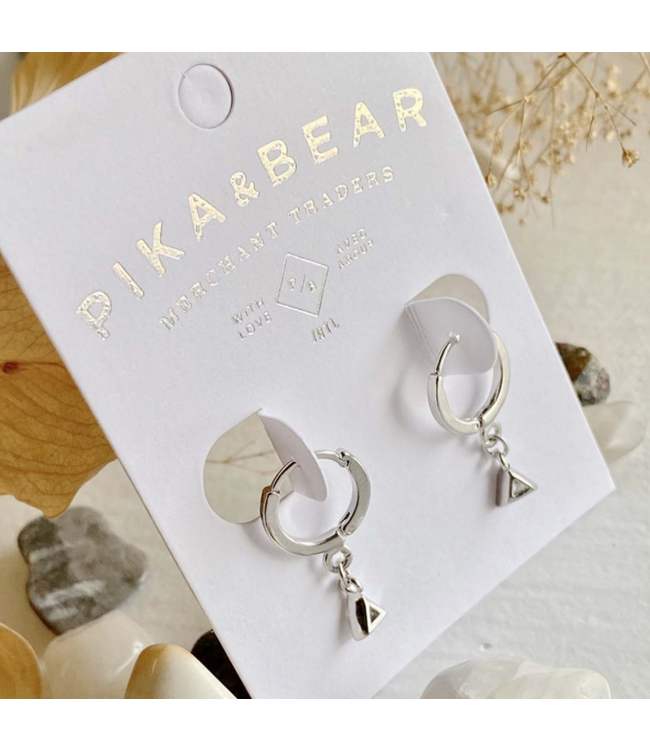 Pika & Bear "Louvre" Triangular Gem Charm Hugger Hoop-Silver