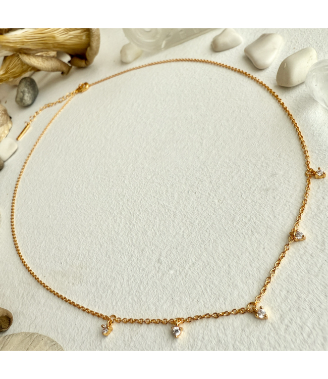 Pika & Bear "Avalon" Tiny Zircon Drops Charm Necklace - Gold