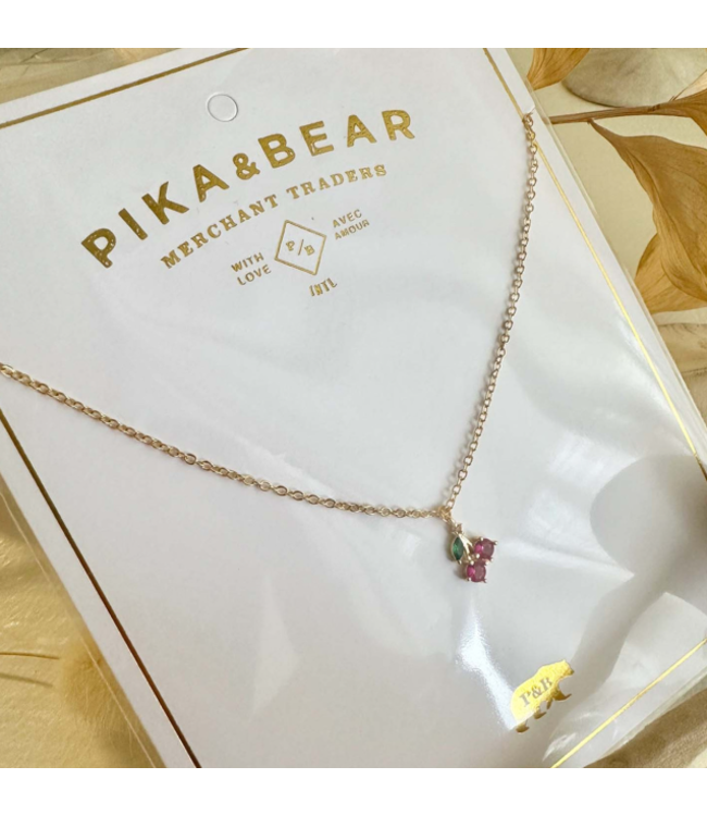 Pika & Bear "Pomona" Tiny Rhinestone Cherry Charm Necklace