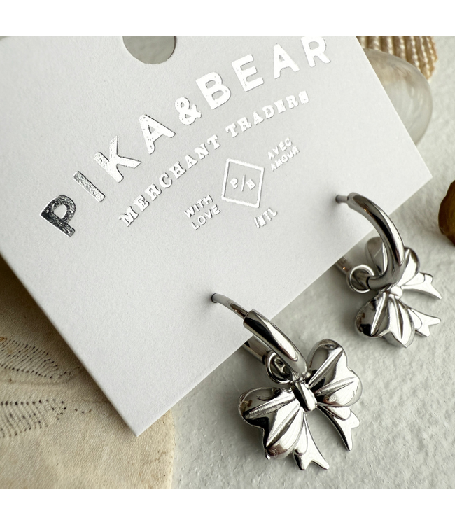 Pika & Bear "Luca" Bow Charm Hugger Hoop - Silver