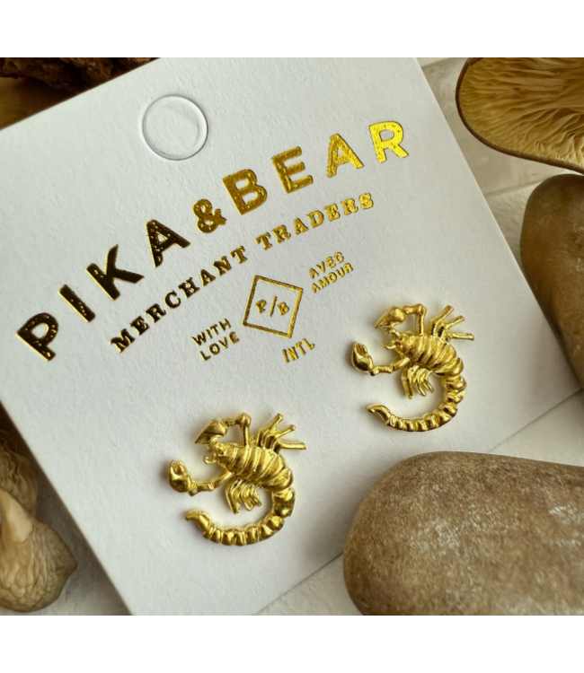 Pika & Bear "Chelamma" Scorpion Stud Earrings - Raw Brass