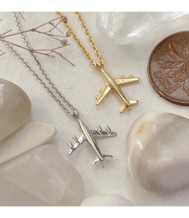 Pika & Bear "Jet Set" Airplane Charm Necklace - Gold