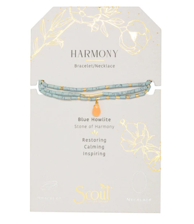 Scout Teardrop Stone Wrap Blue Howlite/Sunstone/Gold - Stone of Harmony