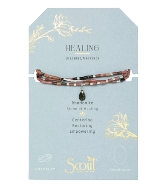 Scout Teardrop Stone Wrap Rhodonite/Pyrite/Silver - Stone of Healing