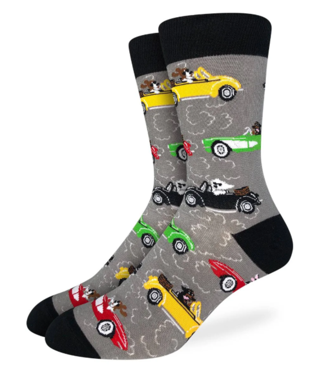 Good Luck Men's Dogs Driving Cars Socks - Size 7-12