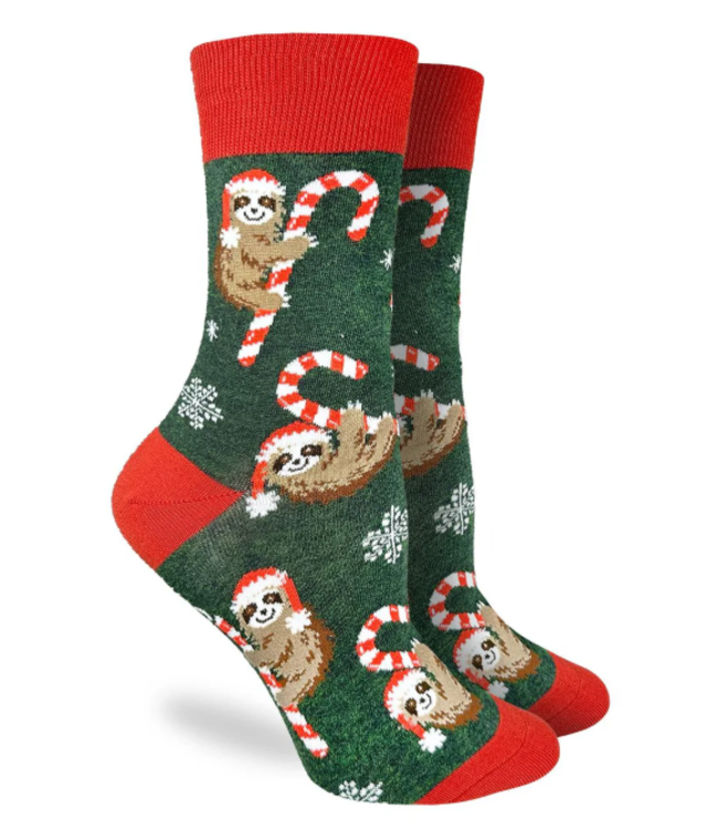 Good Luck Sock Women's Candy Cane Sloths Socks - Size 5-9