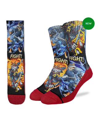 Good Luck Socks Men's Samurai Cat vs Dog Socks - Size 8-13