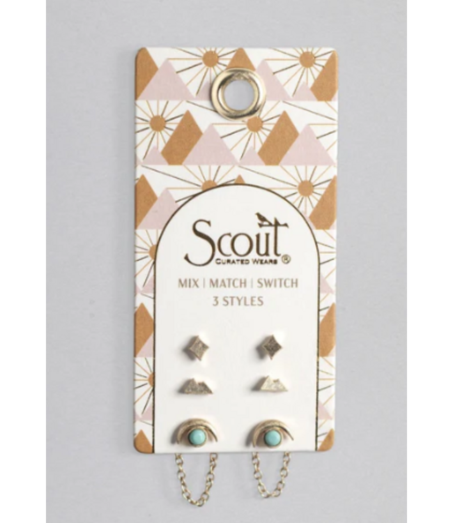 Scout Stud Trio Ear Jacket Set- Mountain/Turquoise/Gold