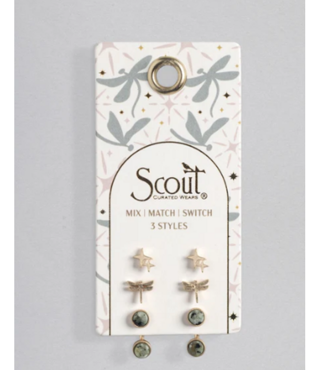 Scout Stud Trio Ear Jacket Set- Dragonfly/African Turq/Gold