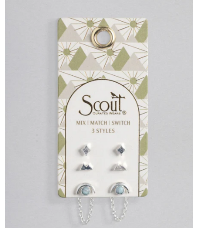 Scout Stud Trio Ear Jacket Set- Mountain/Blue Howlite/Silver