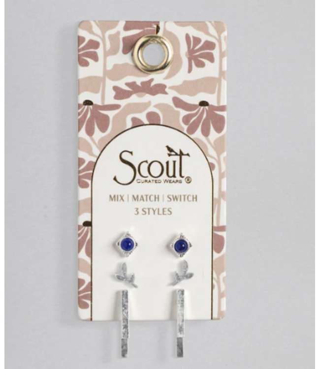 Scout Stud Trio Ear Jacket Set- Leaf/Lapis/Silver