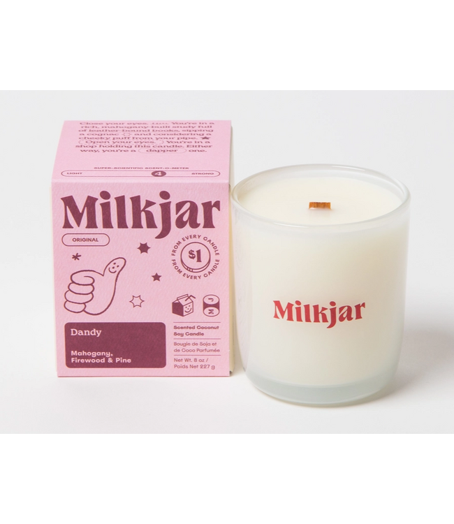 Milk Jar Dandy - Mahogany, Firewood & Pine Coconut Soy 8oz Candle