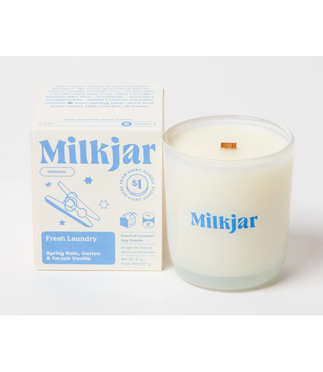 Milk Jar Fresh Laundry - Rain, Cotton & Vanilla Coco Soy 8oz Candle