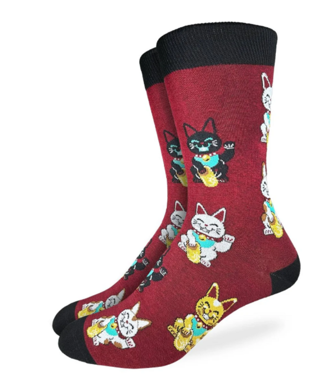 Good Luck Men's Waving Cat Socks - Size 7-12