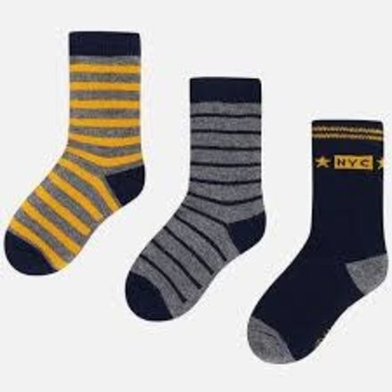 Mayoral 3 Pk Sock Set {Gold/Gray Stripes}