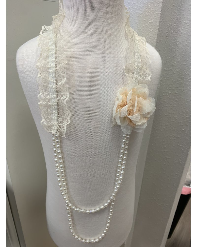 M.L. Kids Lace Necklace W/ Flowers & Pearls {2 Color Options}