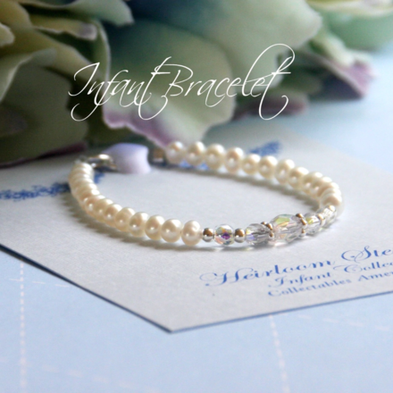 Collectables America Fresh Water Pearls, Crystal & SS Infant Bracelet