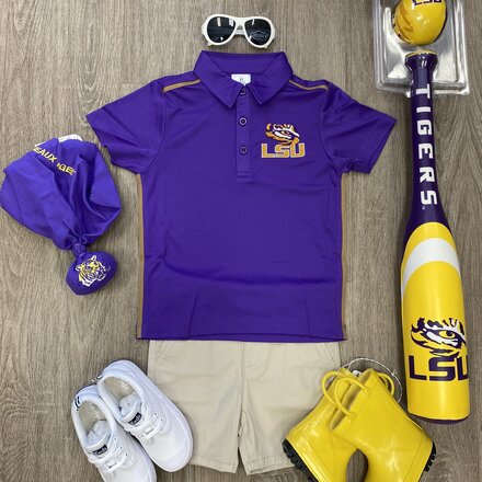 College Cool LSU Dry Fit Polo Shirt ~ Purple