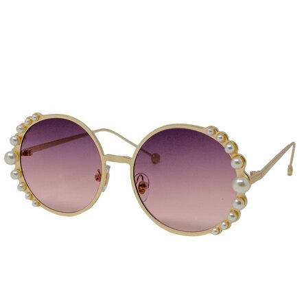 Round Rim w/ Pearl Sunglasses {Gold}
