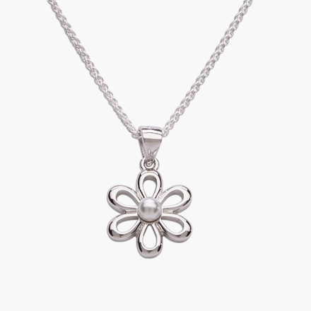 Cherished Moments White Pearl Daisy Flower Necklace {S. Silver/14"}