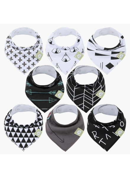 KeaBabies Baby Boss 8-Pack Organic Bandana Bibs {White/Blk}