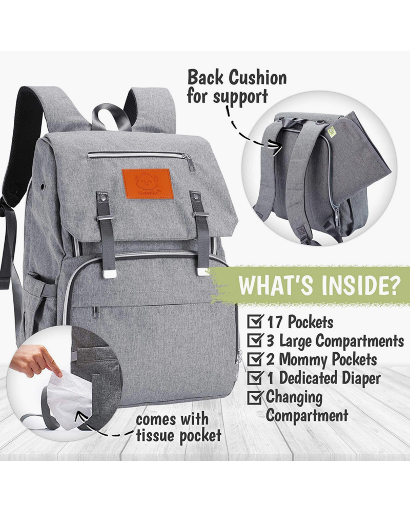 KeaBabies Explorer Diaper Backpack {Classic Gray}