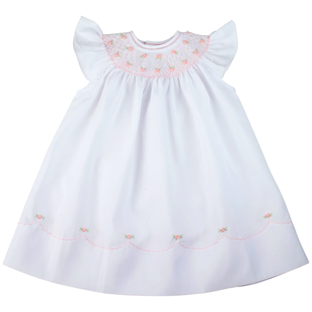 Feltman Brothers Pearl Flower Fly Sleeve Bishop Dress White/Pink