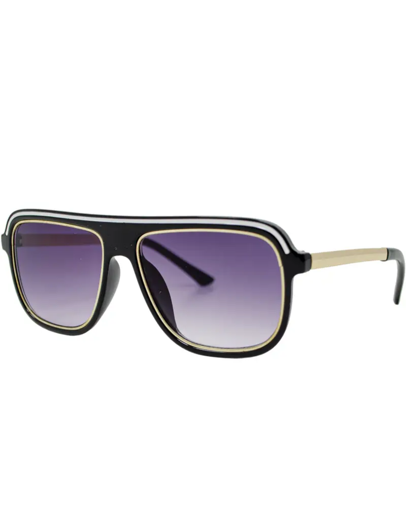 Retro Flight Sunglasses {Black/Gold}