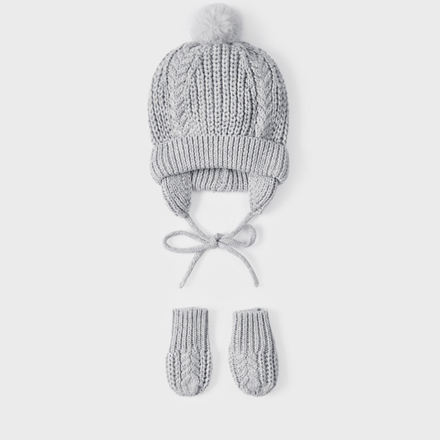 Mayoral Knit Hat Mittens Set {Gray}