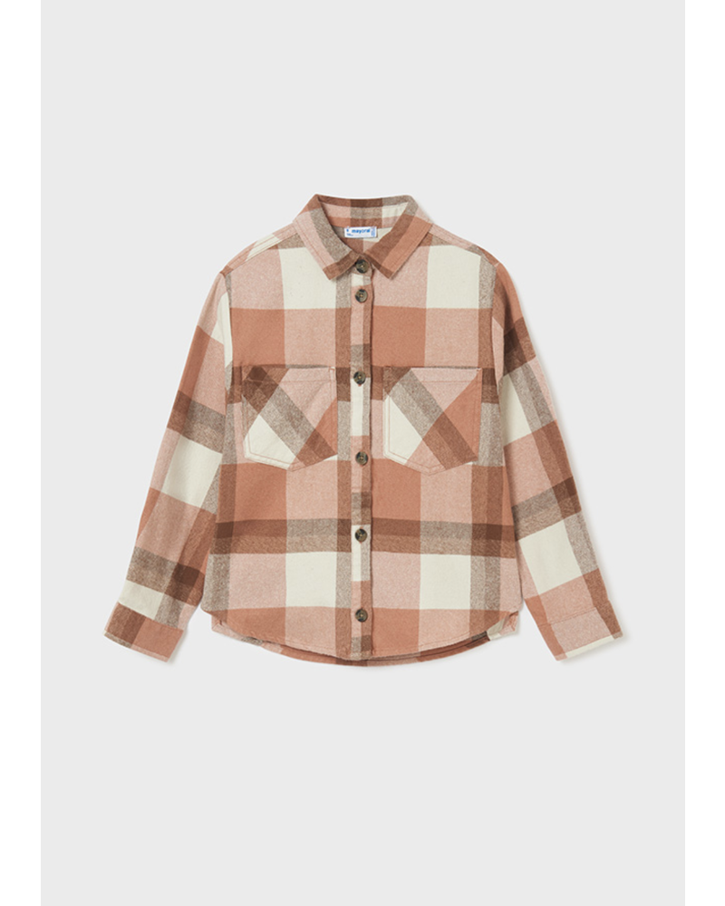 Mayoral Checked Overshirt w/ Suede Pant Set {Rose}